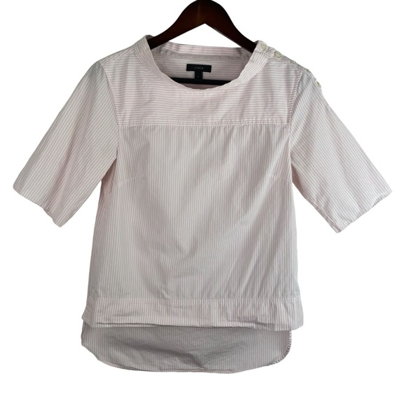 J. Crew | Pink White Stripe Funnel Neck Blouse - Picture 1 of 10